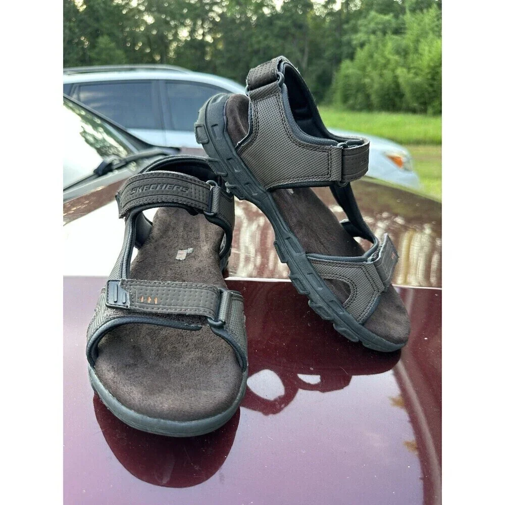 Skechers Brown Men's Sz 9 Relaxed Fit Memory Foam Sandals Adjustable SN 64487